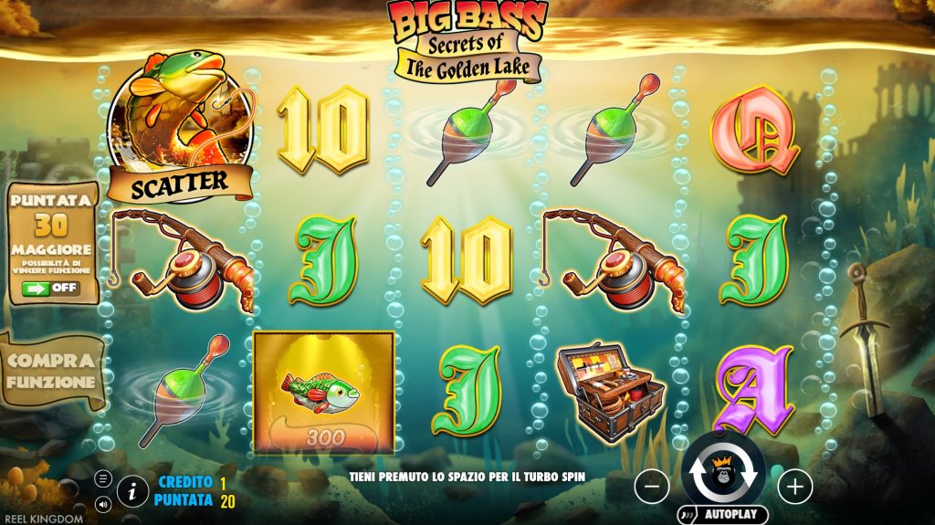 Banner della slot Big Bass Secrets of the Golden Lake