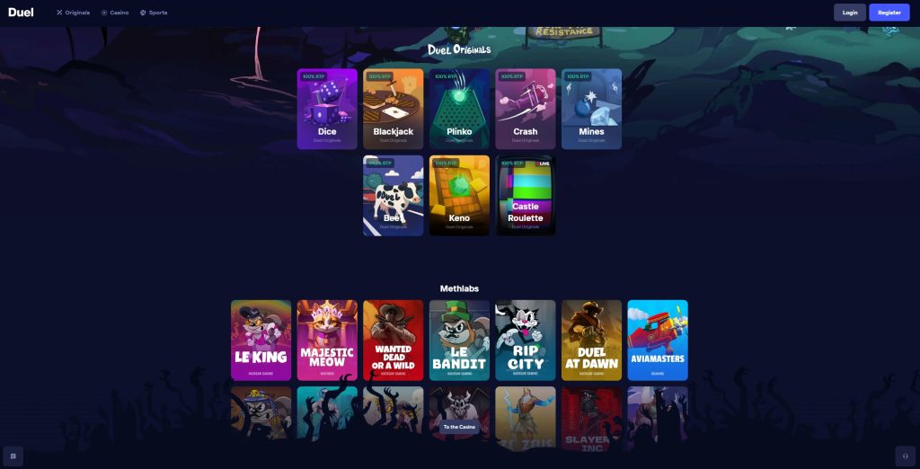 Home page del casinò duel