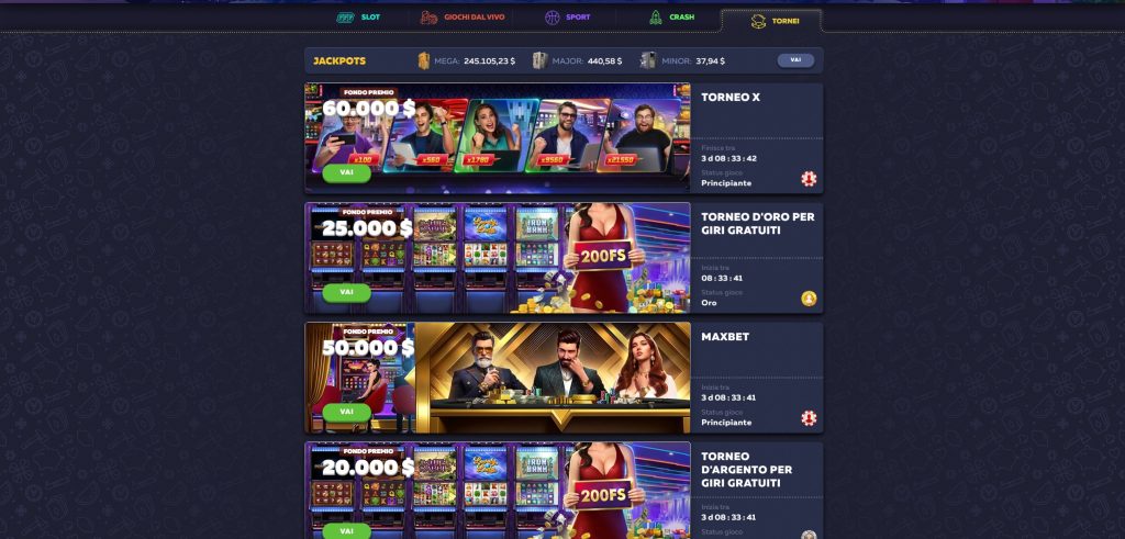 Sezione dedicata ai tornei su VAVADA