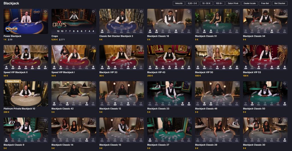 Schermata di gioco Blackjack – Omnigame